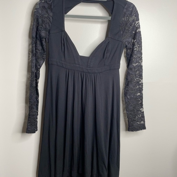Anthropologie Lace Slip Night Black Mini Dress Size XS NWT Stretch Lace Sleeves - Picture 5 of 7